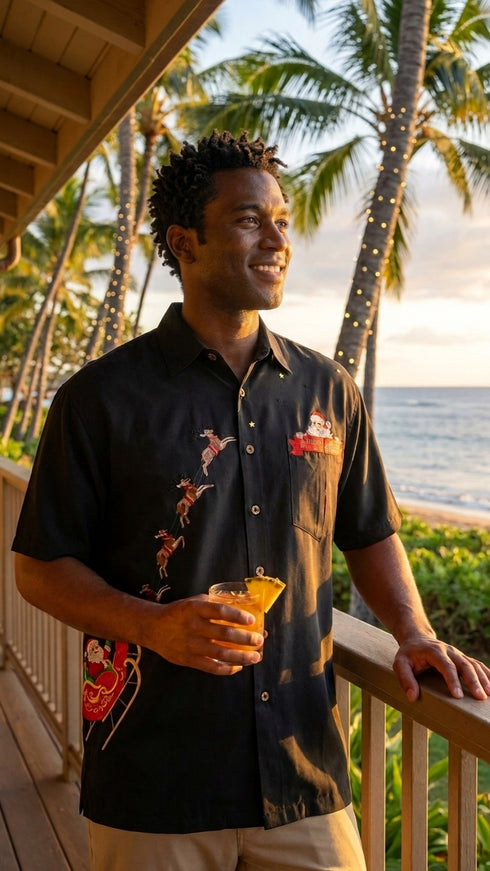 Bamboo Cay Men's Peekaboo Santa Embroidered Shirt