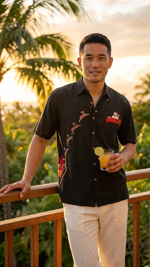 Bamboo Cay Men's Peekaboo Santa Embroidered Shirt