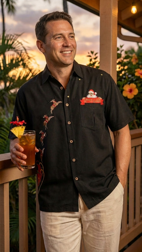 Bamboo Cay Men's Peekaboo Santa Embroidered Shirt