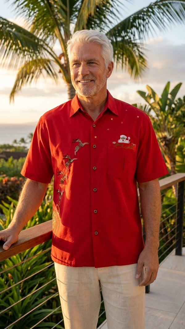 Bamboo Cay Men's Peekaboo Santa Embroidered Shirt