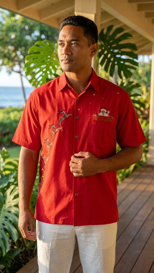 Bamboo Cay Men's Peekaboo Santa Embroidered Shirt