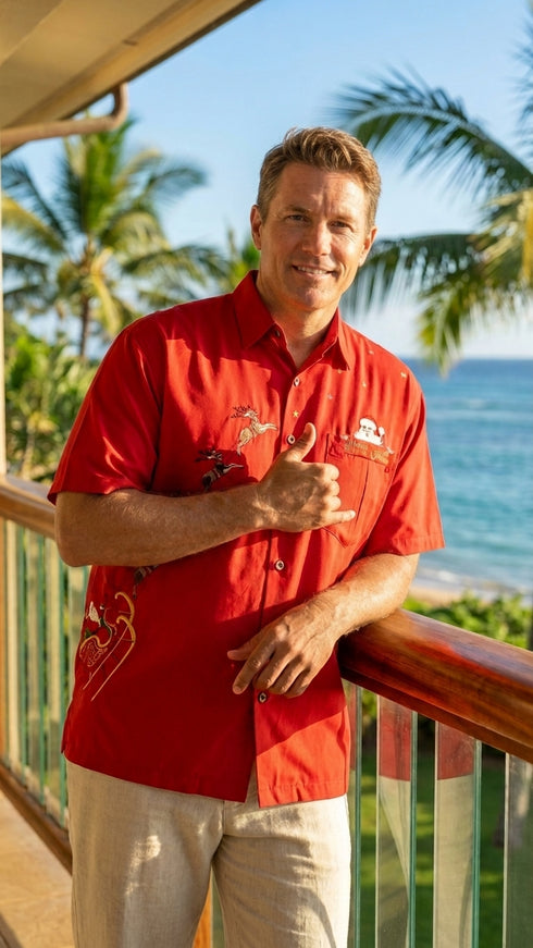 Bamboo Cay Men's Peekaboo Santa Embroidered Shirt