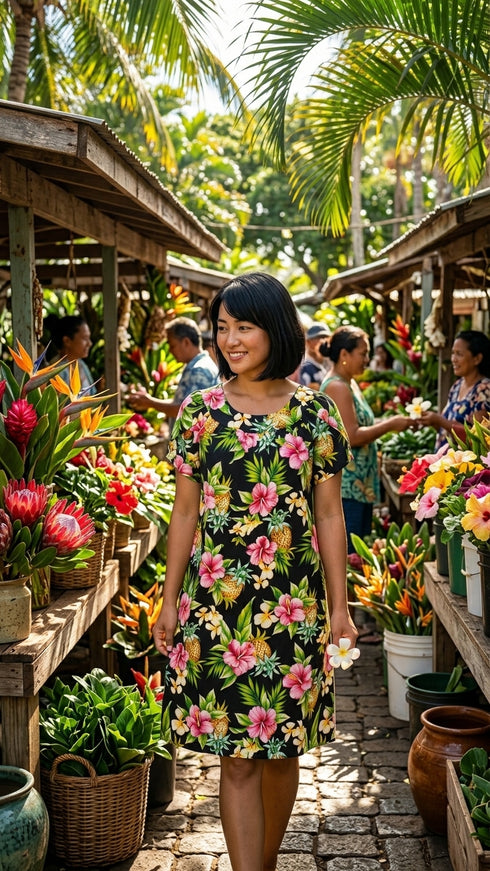 Pineapple Hibiscus Cotton Muu Muu Dress