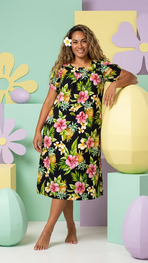 Pineapple Hibiscus Cotton Muu Muu Dress