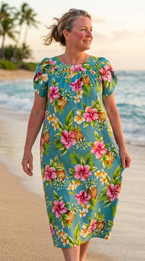 Pineapple Hibiscus Cotton Muu Muu Dress
