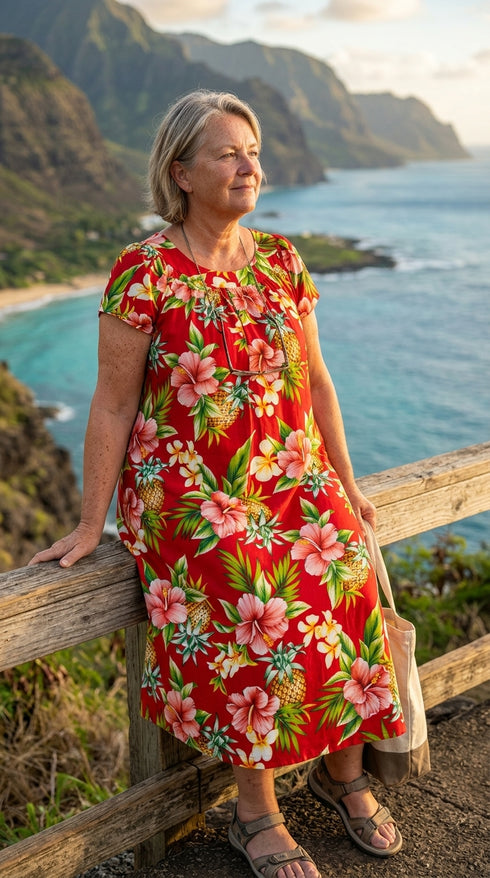 Pineapple Hibiscus Cotton Muu Muu Dress