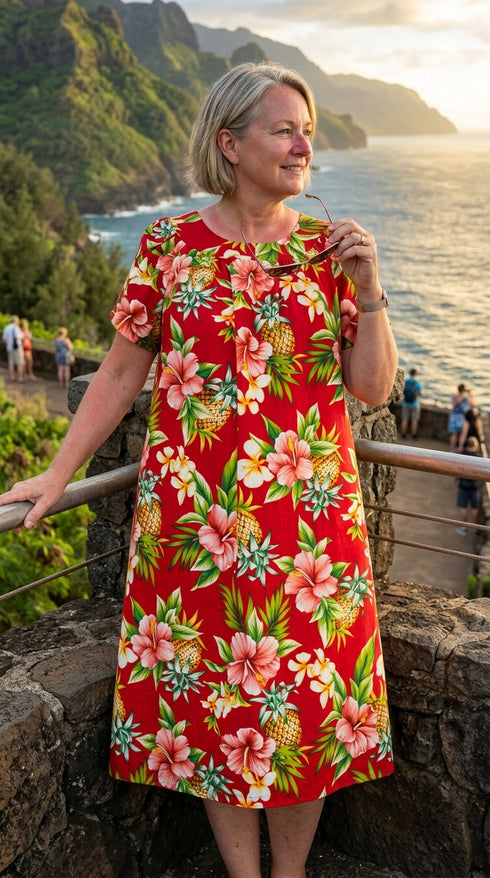 Pineapple Hibiscus Cotton Muu Muu Dress