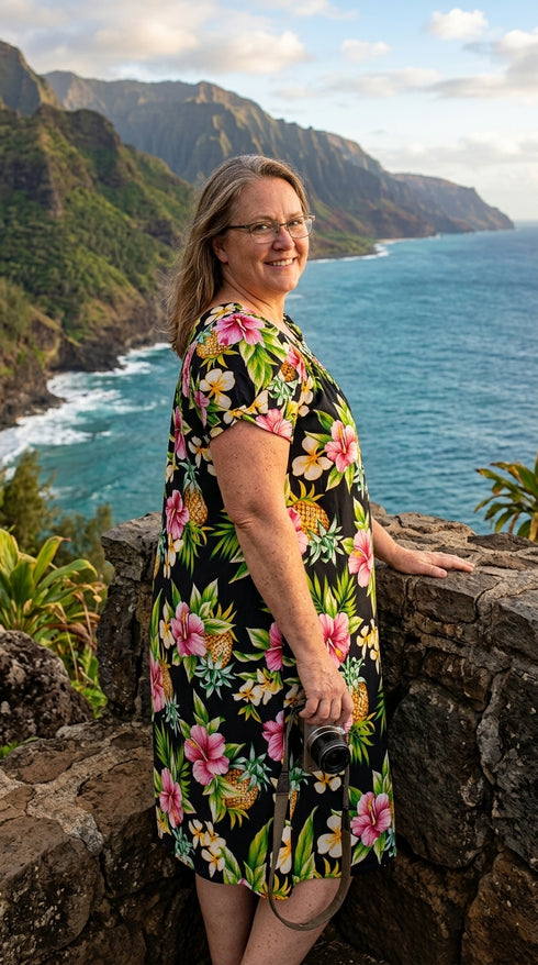 Pineapple Hibiscus Cotton Muu Muu Dress