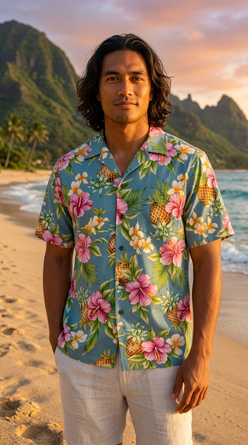 Pineapple Hibiscus Men's Hawaiian Shirt
