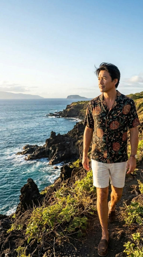 Pineapples Original Kamehameha Men's Hawaiian Aloha Rayon Vintage Shirt