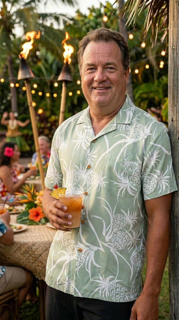 AlohaClothes Pineapple Luau Men's Hawaiian Shirt – 100% Rayon, Made in Hawaii
