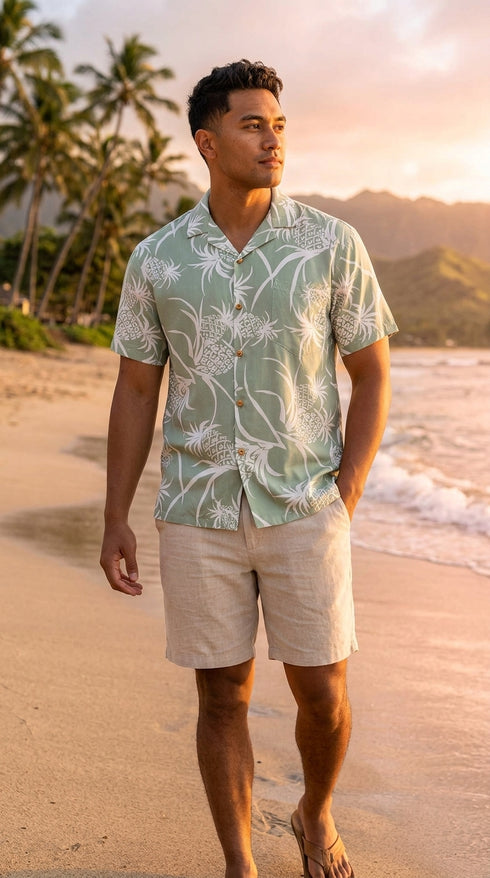 AlohaClothes Pineapple Luau Men's Hawaiian Shirt – 100% Rayon, Made in Hawaii, view 4 of 8