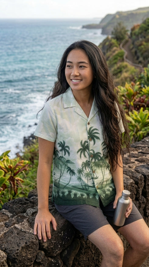 Pineapples View Women's Hawaiian Camp Shirt