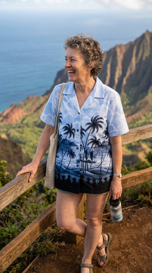 Pineapples View Women's Hawaiian Camp Shirt