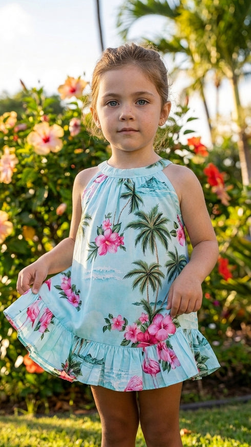RJC Baby Girls Flamingo Paradise Halter Ruffle Hawaiian 2pc Dress Set