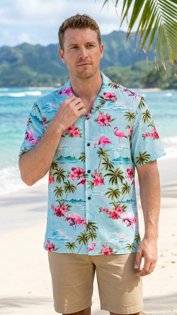 Pink Flamingo Hibiscus Men's Hawaiian Shirt