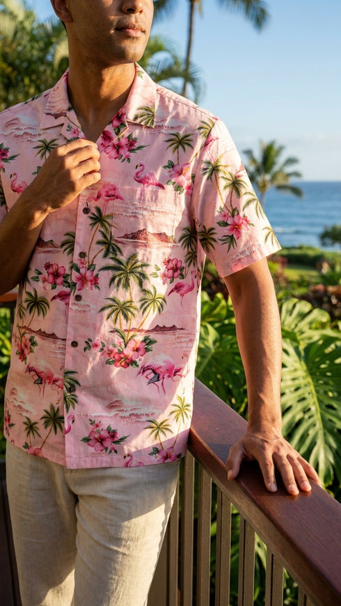Pink Flamingo Hibiscus Men's Hawaiian Shirt