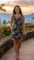 Women’s A-Line Dress – Pink Flamingo Hibiscus Print – Slimming Bodice