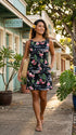 Women’s A-Line Dress – Pink Flamingo Hibiscus Print – Slimming Bodice