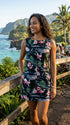 Women’s A-Line Dress – Pink Flamingo Hibiscus Print – Slimming Bodice