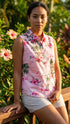 RJC Womens Pink Flamingo Hibiscus Sleeveless Button Down Shirt