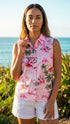 RJC Womens Pink Flamingo Hibiscus Sleeveless Button Down Shirt