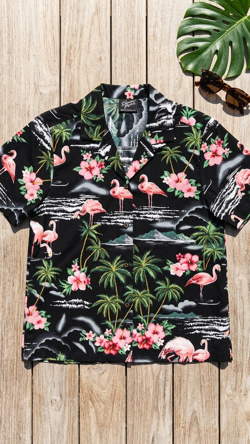 Pink Flamingo HIbiscus Women's Hawaiian Camp Shirt