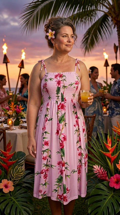 Women’s Smocked Tube Dress – Plumeria Bamboo Panel Print