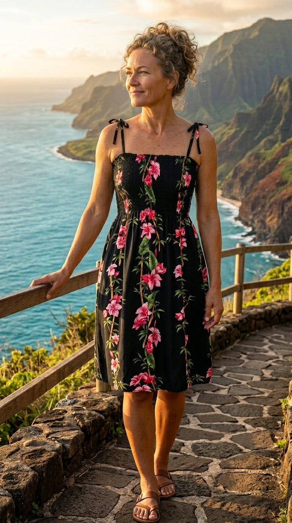 Women’s Smocked Tube Dress – Plumeria Bamboo Panel Print