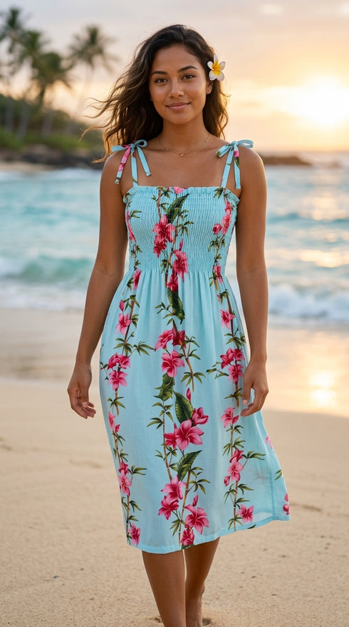 Women’s Smocked Tube Dress – Plumeria Bamboo Panel Print