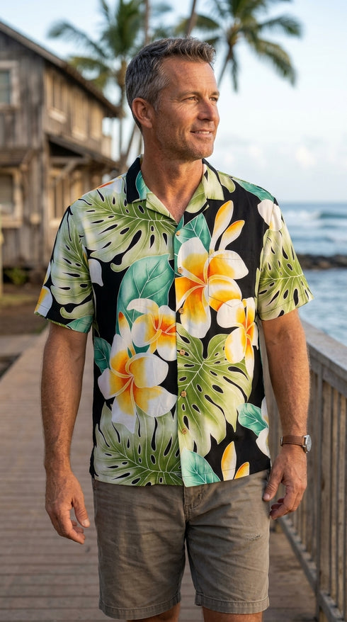 Paradise Found Men's Plumeria Beauty Hawaiian Shirt