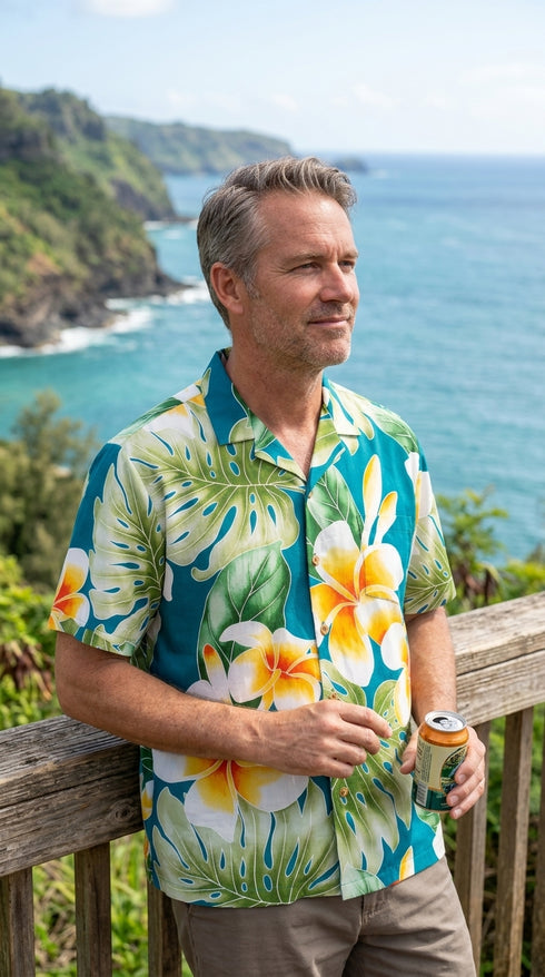 Paradise Found Men's Plumeria Beauty Hawaiian Shirt