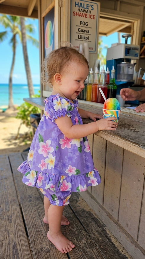 Baby Girl's Hawaiian 2pc Set - Puff Sleeve - Plumeria Garden