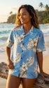 Pacific Legend Womens Plumeria Hibiscus Feather Fern Camp Shirt