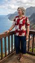 Pacific Legend Womens Plumeria Hibiscus Feather Fern Camp Shirt