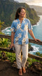 Pacific Legend Womens Plumeria Hibiscus Feather Fern Camp Shirt