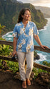Pacific Legend Womens Plumeria Hibiscus Feather Fern Camp Shirt