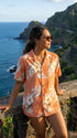 Pacific Legend Womens Plumeria Hibiscus Feather Fern Camp Shirt