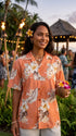 Pacific Legend Womens Plumeria Hibiscus Feather Fern Camp Shirt