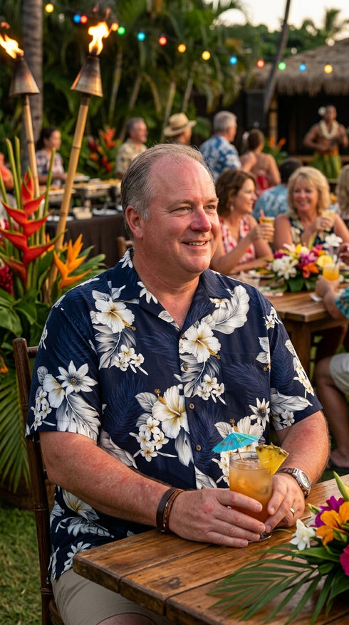 Pacific Legend Mens Plumeria Hibiscus Feather Fern Shirt