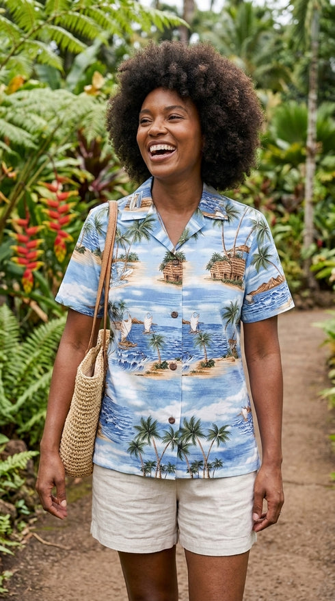 Polynesian Island Women's Hawaiian Camp Shirt