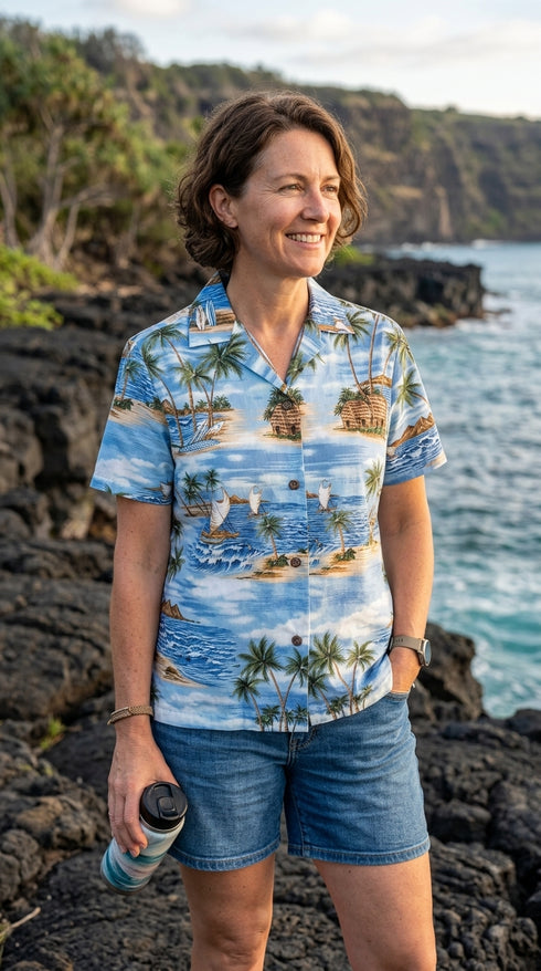 Polynesian Island Women's Hawaiian Camp Shirt