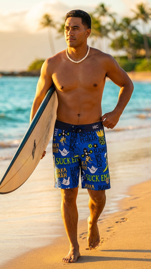 Hawaiian Island Creations (HIC) 19" Suck Em Up 8 Way Stretch Mens Board Shorts