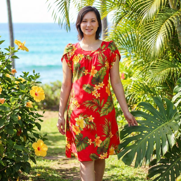 RJC Women's Tropical Summer Hibiscus Muumuu Dress