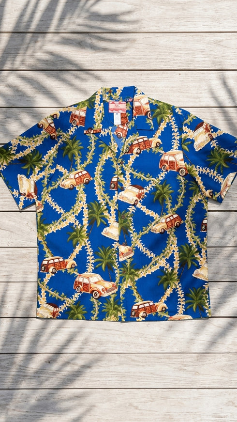 RJC Mens Plumeria Lei Woodie Poly Cotton Blend Shirt