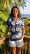 White Hibiscus Fern Women's Hawaiian Camp Shirt