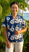 White Hibiscus Fern Women's Hawaiian Camp Shirt