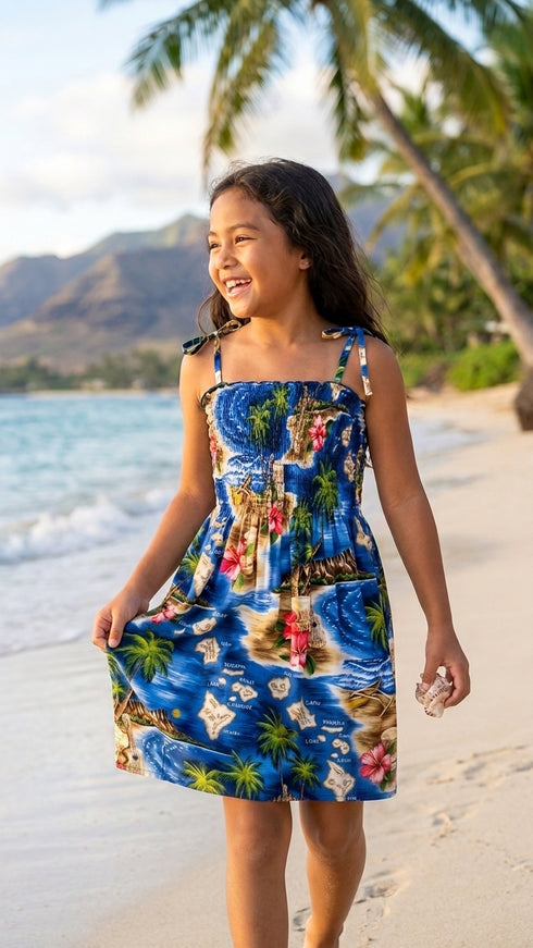 RJC Girl's Hibiscus Hawaiian Islands Hawaiian Smocked Dress