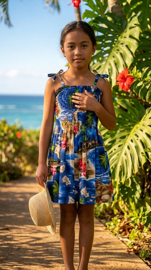 RJC Girl's Hibiscus Hawaiian Islands Hawaiian Smocked Dress