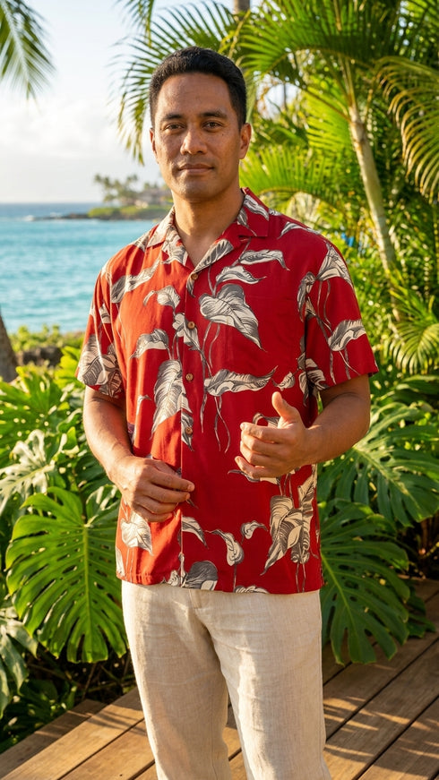 Paradise Found Men's Lau Lau Leaves Hawaiian Shirt